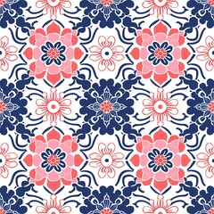Fototapeta premium Pink and blue floral seamless pattern. This pattern can be used for fabric, wallpaper, and home decor.