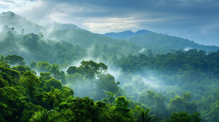 Obraz premium Beautiful natural panoramic tropical forest after rain