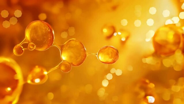 yellow background vitamin c, atom and molecule DNA  cellular structure under microscope