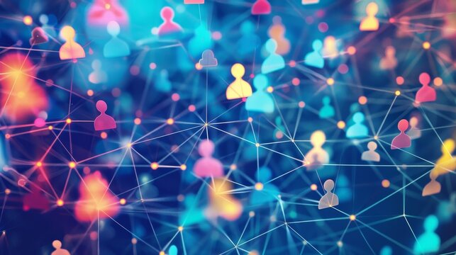 Connected profiles and networks in a vibrant digital web, perfect for illustrating online communities and social networks