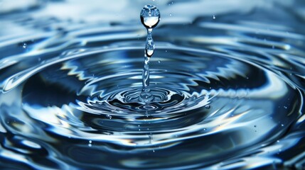 Detailed image of a water droplet falling from a faucet, captured in mid-air with crisp clarity. Perfect for illustrating themes of cleanliness and sustainability