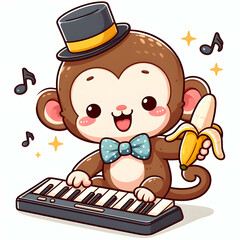 Funny monkey a banana, cartoon, animal, illustration, monkey, funny,art, illustration,Ai generated 