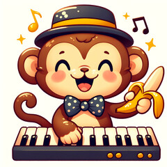 Funny monkey a banana, cartoon, animal, illustration, monkey, funny,art, illustration,Ai generated 