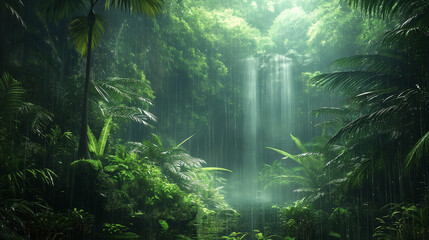 Obraz premium Beautiful natural panoramic tropical forest after rain