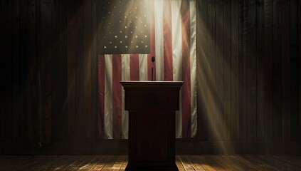 Podium and Microphone with American Flag