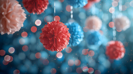 Patriotic Labor Day Decorations in Stunning High Resolution   Photo Realistic Image Featuring Glossy Red, White, and Blue Themes on Adobe Stock