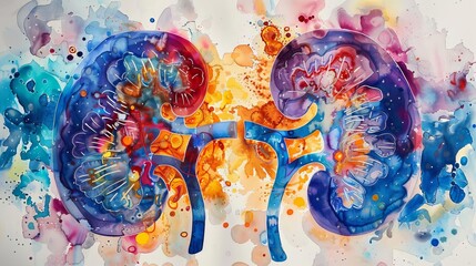 Artistic interpretation of kidney ultrasound, psychedelic, bright colors, abstract, high contrast, medical art