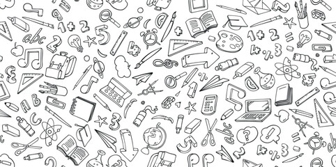 Vector background  doodle cartoon set of School objects and symbols. vector illustration