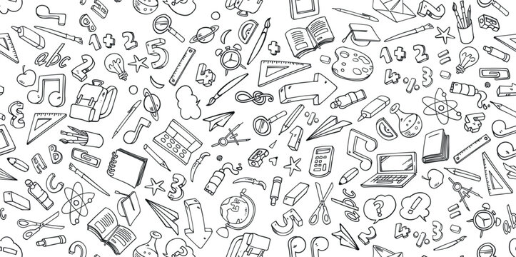 Vector background  doodle cartoon set of School objects and symbols. vector illustration