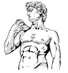 David of Michelangelos sculpture  vintage line drawing or engraving illustration. vector hand draw