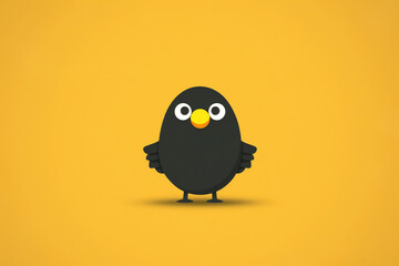 Obraz premium Black bird on orange background simple flat illustration