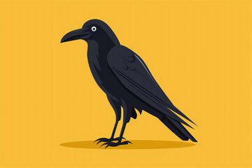Fototapeta premium Black crow on orange background simple flat illustration