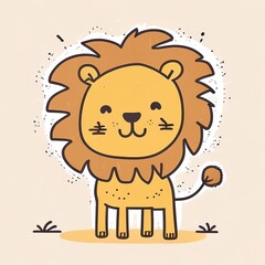 Cute flat lion clip art, adorable lion for digital projects, digital stickers. AI generated.