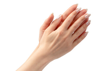 Woman hands  isolated on a white background.