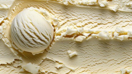 Close-up view of vanilla ice cream scoop and textured surface