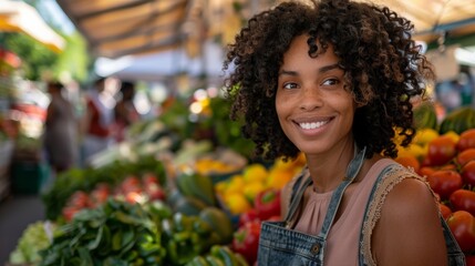Portrait of Young woman shopping for organic produce at a farmer's market