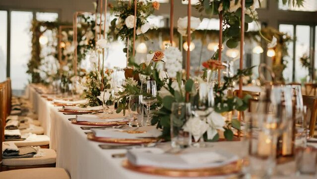 deceoration setting for beautiful event Decoration dinner set up at luxury background and luxury dinner set up for wedding celebration