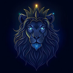 Fototapeta premium lion head illustration vector, icon, letter, banner, business card, card Illustration on black background Lion roaring king with crown, pride, lion king, majesty, wild animal, big mane, background, w