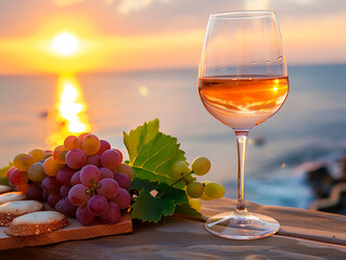 Glass of wine beside bunch of grapes