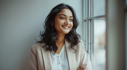 Fototapeta premium Young indian woman standing confidently and smiling