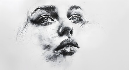 Obraz premium Pencil woman portrait sketch on a white paper.