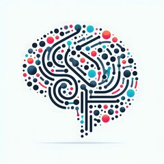 AI Generate of Abstract line and dots creating logo of Human Brain, Smart Brain, Artificial Intelligence, AI, Technology Development, in Light Background.