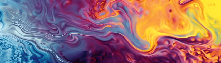 Obraz premium Abstract fluid art with vibrant red, blue, and yellow swirls depicting dynamic movement and colorful patterns. Perfect for creative design projects.