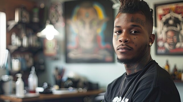 A man with dreadlocks standing in a bar - Powered by Adobe