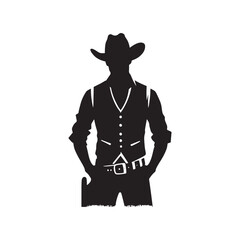 Detailed cowboy silhouette with iconic hat and boots - cowboy illustration
