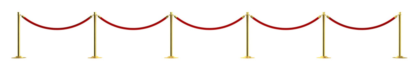 Golden stanchion pole and velvet rope barrier. Red carpet. Isolated. Transparent background. 3d illustration. © MP