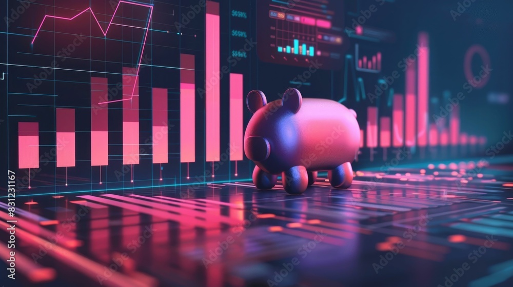 Poster detailed digital financial analytics dashboard displaying varying loan and savings interest rates on