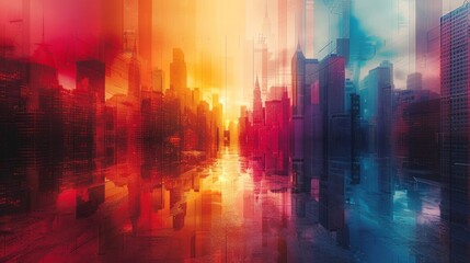 Fototapeta premium Abstract urban dreamscape with vibrant colors