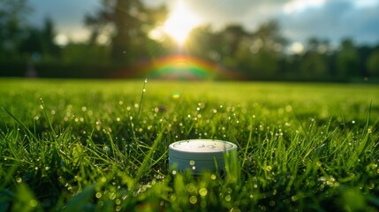 Environmental Sensor Monitoring Air Quality on Green Grass Field Under Rainbow Spectrum of Light