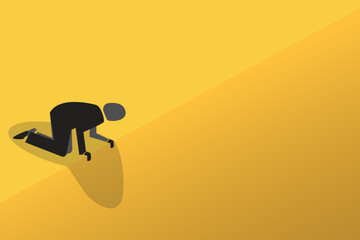 Businessman on top looking down from building. Business crisis, depression or burnout syndrome vector concept. Symbol of stress, recession