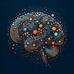 Obraz premium AI Generate of Abstract line and dots creating logo of Human Brain, Smart Brain, Artificial Intelligence, AI, Technology Development, in Dark Black Background.