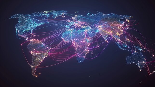 A map of the world displaying numerous bright lights representing urban areas and human presence around the globe.