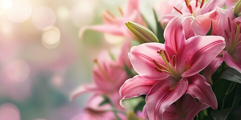 Fototapeta premium natural background A beautiful bouquet of pink linly - 1