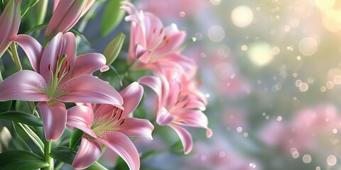 Fototapeta premium natural background A beautiful bouquet of pink linly - 1