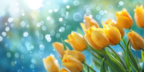 natural background A beautiful bouquet of yellow tulips - 1