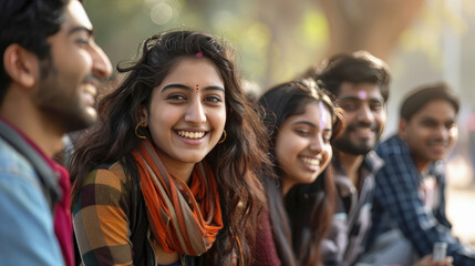 Fototapeta premium Cheerful beautiful Indian Asian young group of college students
