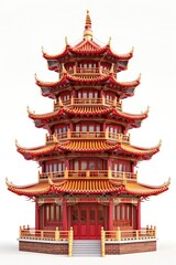 Fototapeta premium A Chinese style tower building on white background