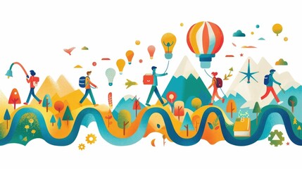 Obraz premium Vibrant Depicting the Timeline of Learning Milestones and Achievements Along an Engaging Educational Journey of Growth and Progression