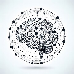 Fototapeta premium AI Generate of Abstract line and dots creating logo of Human Brain, Smart Brain, Artificial Intelligence, AI, Technology Development, in Light Blue Background.