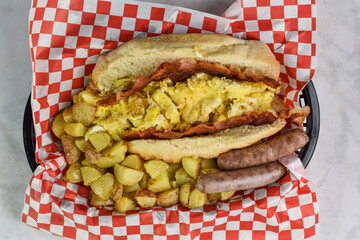 scramble egg and bacon breakfast sub with home fries