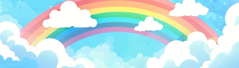 Fototapeta premium Rainbow clouds flat design top view fantasy animation vivid