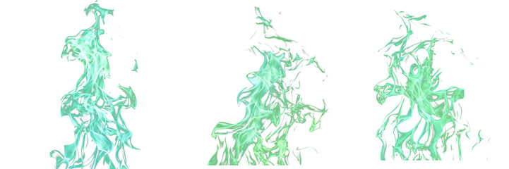 Isolated fire flame. transparent background green pale green fire flame