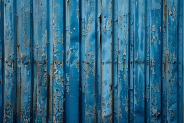 Weathered Metal Texture, Peeling paint on blue corrugated metal, Rustic Background.