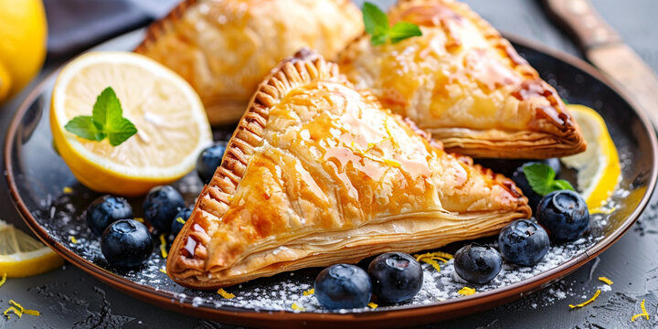 Puff pastry triangles filled with apples, dutch appelflappen

