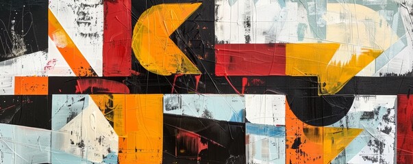 Fototapeta premium Panoramic view of a colorful modern abstract geometric painting
