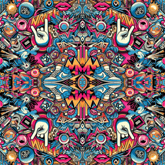 seamless textile pattern inspired by contemporary pop culture.	
